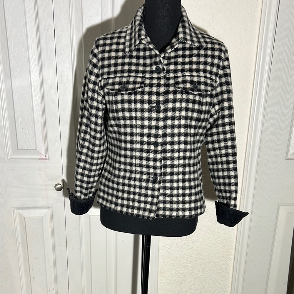 Talbots Black and White Plaid Utility Jacket